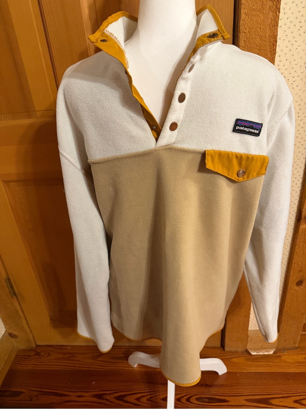Patagonia Men’s Colorblock Fleece Pullover — Cream, Tan & Mustard